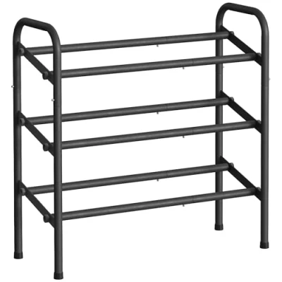 Afbeelding van SONGMICS Schoenenrek met 3 niveaus, verstelbare schoenenopslag, voor entree, kast, eenvoudige montage, metaal, inktzwart LMR039B01
