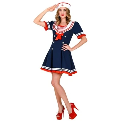 Afbeelding van Widmann Kapitein &amp; Matroos Zeeman Kostuum Van Grote Cruise Schepen Olivia Vrouw Blauw XL Carnavalskleding Verkleedkleding