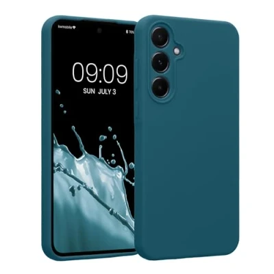 Afbeelding van kwmobile telefoonhoesje geschikt voor Samsung Galaxy A55 5G TPU backcover met siliconen coating Smartphone case in mat petrol