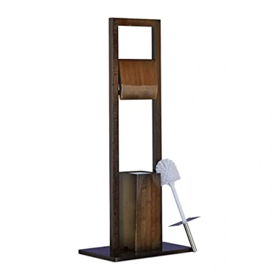 Afbeelding van Relaxdays toilet accessoires set bamboe toiletrolhouder met borstel wc rolhouder
