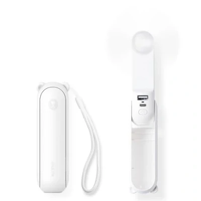 Afbeelding van Handventilator, mini ventilator3 in 1, USB batterij, kleine ventilator, stille draagbare werkt op batterijen, 12 19 uur, met powerbank, zaklamp, voor vrouwen en kinderen, wit