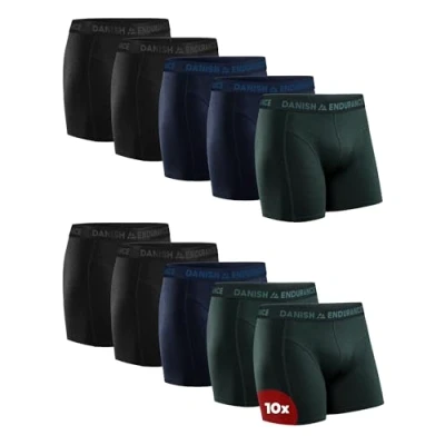 Afbeelding van DANISH ENDURANCE Boxershorts voor heren van zacht katoen, rekbaar, comfortabel en zonder etiketten, met opening, 6 stuks, Veelkleurig (4 x zwart, 3 blauw gemengd, groen)