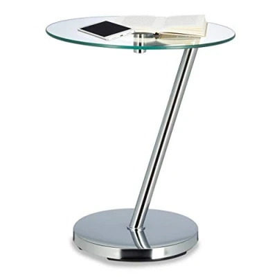 Afbeelding van Relaxdays bijzettafel glas doorzichtig ronde koffietafel glasplaat op 1 been zilver