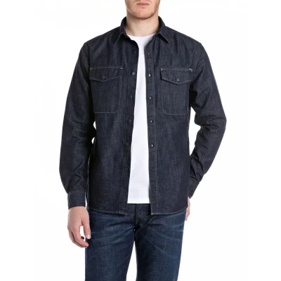 Afbeelding van Replay Heren Overhemd 6.5 OZ DEEP BLUE DENIM regular fit Blauw M Volwassenen