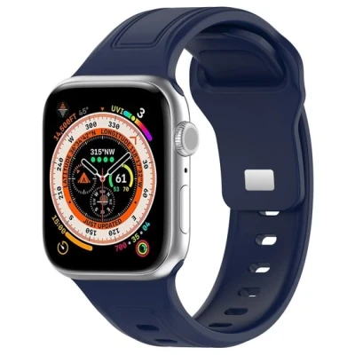 Afbeelding van By Qubix Square siliconen band Navy Geschikt voor Apple Watch 44mm 45mm 46mm 49mm (Ultra 1&amp;2)