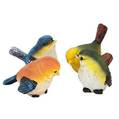 Afbeelding van DeWin Vogels + Hars, Decoratie Hars Dieren Figuur Gazon Tuin Binnenplaats Ornamenten, 4 Stuks