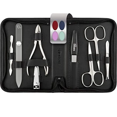 Afbeelding van Solingen manicureset met nageltang en glasvijl, 8 delig, nagelset in hoogwaardig leren etui, volwaardige set voor dames heren
