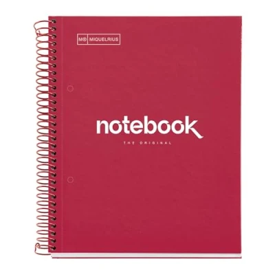 Image de Miquelrius Cahier A5 Emotions, 80 Feuilles 90 g/m², Grille 5 x mm, 1 bande de couleur, Spirale microperforée, Carnet quadrillé, Couverture extra rigide, 2 trous, Rouge