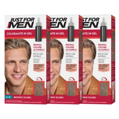 Afbeelding van Just For Men H15 Haarkleurstof, semi permanent, voor mannenhaar, zonder ammoniak, met keratine en vitamine sterk haar, donkerblond, (3 stuks)