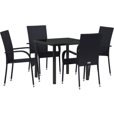 Afbeelding van vidaXL 5 delige Tuin Eettafel Set Zwart Poly Rattan