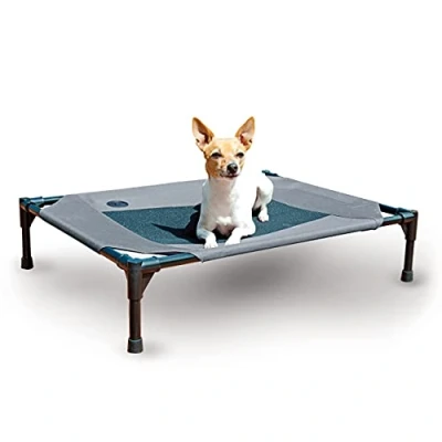 Afbeelding van K&amp;H Pet Products Verkoelend verhoogd hondenbed, met wasbaar ademend mesh, antislip rubberen voeten, draagbaar bed voor binnen en buiten, grijs/zwart medium