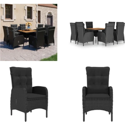 Afbeelding van 9 Delige Tuinset Poly Rattan En Acaciahout Zwart