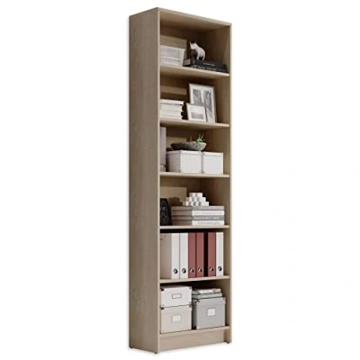 Afbeelding van Stella Trading Lilly Boekenkast Sonoma eiken optiek, modern boekenrek met 6 open vakken, veelzijdig kantoor archiefrek veel opbergruimte, houtmateriaal, 60 x 202 28 cm