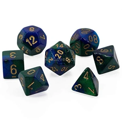 Afbeelding van Chessex Gemini Blauw Groen/Goud Polydice Dobbelsteen Set (7 stuks)