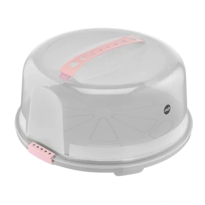 Afbeelding van Emsa K32684 Prep&amp;Bake taartbox, rond, 34 cm, praktische draaggreep, veilig openen en sluiten, snijapparaten, koelkastbestendig, vaatwasmachinebestendig, roze