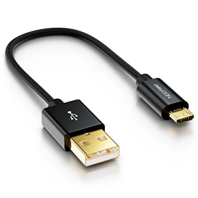 Afbeelding van deleyCON 0,15 m micro USB kabel nylon + metalen connectoren oplaadkabel datakabel snellaadkabel smartphone tablet zwart