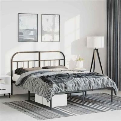 Afbeelding van vidaXL Bedframe met hoofdbord metaal zwart 135x190 cm