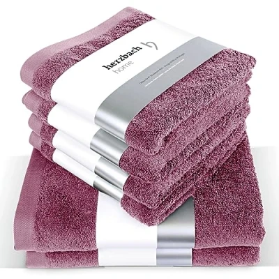 Afbeelding van herzbach home Handdoekenset van 100% katoen, zacht en absorberend, paars