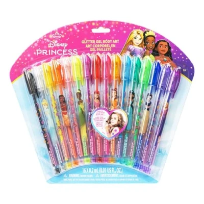 Afbeelding van Disney Princess Set van 16 glitterstiften voor het lichaam, heldere en glinsterende kleuren, vanaf 3 jaar, door Townley Girl