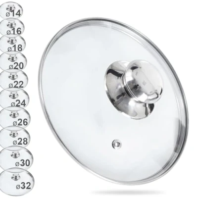 Afbeelding van orion group Glazen deksel met roestvrijstalen ring voor pan en pan, diameter 14, 16, 18, 20, 22, 24, 26, 28, 30, 32 cm, hittebestendig tot 200 C, universeel