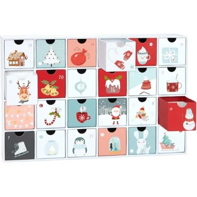 Afbeelding van BRUBAKER Adventskalender om te Vullen Zoete Kerst 2024 DIY Kerstkalender met 24 Deurtjes voor Waardebonnen, Snoepjes en andere Verrassingen 39 cm Hoog Gemaakt van Karton