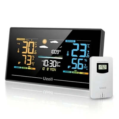 Afbeelding van Uzoli, EM3405, Draadloos weerstation met buitensensor, thermometer hygrometer, binnen, buiten, weersvoorspelling, luchtdruk, comfortniveau, schimmelgevaar, wekker