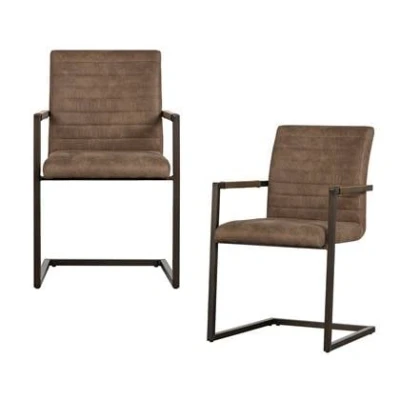 Afbeelding van WOOOD Bas Eetkamerstoel Leerlook Taupe Set van 2