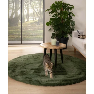Afbeelding van Rond Hoogpolig Vloerkleed Comfy Plus Olijfgroen 200 Cm
