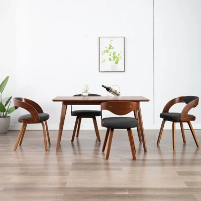 Afbeelding van Eetkamerstoelen 4 st gebogen hout en stof donkergrijs