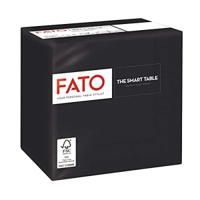 Afbeelding van Fato Papieren wegwerpservetten, ideaal voor aperitieven en cocktails, verpakking met 100 servetten, formaat 24 x 24, 4 gevouwen, 2 laags, kleur zwart, 100% puur cellulosepapier