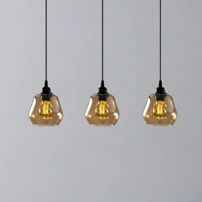 Afbeelding van Hanglamp goud 032, transparant, glas 3 lamps lang