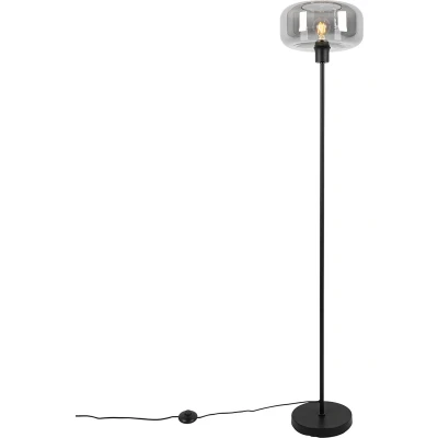 Afbeelding van QAZQA Art deco vloerlamp zwart met smoke glas Bizle