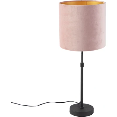 Afbeelding van QAZQA Tafellamp zwart met velours kap roze goud 25 cm Parte