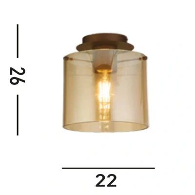 Afbeelding van Zweden plafondlamp, mokka/amber, 1 lamp, staal, glas