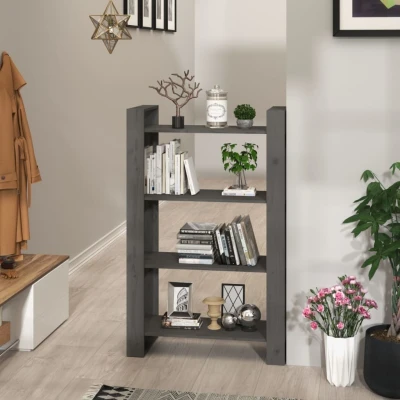 Afbeelding van Boekenkast/kamerscherm 80x35x125 cm massief grenenhout grijs