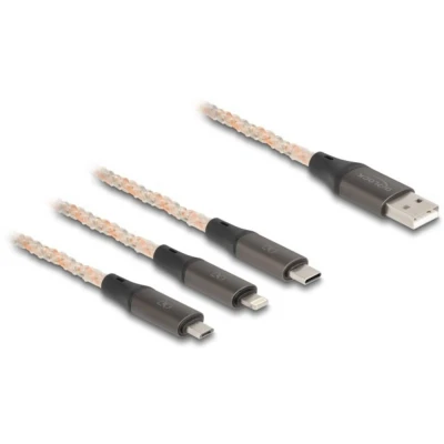 Afbeelding van Delock USB kabel 2.0 A stekker, C micro B Apple Lightning stekker 1.2 m Transparant 88158