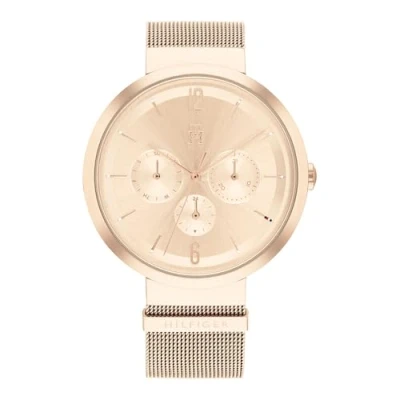 Afbeelding van Tommy Hilfiger Multifunctioneel analoog kwartshorloge voor dames met Milanese armband van roestvrij staal in lichtroze Gouden kleur 1782538, oogje, Stijlvol