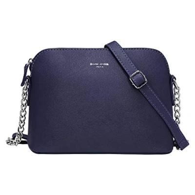 Afbeelding van David Jones Kleine schoudertas voor dames handtas ketting zilverkleurig boodschapper zak telefoon PU leer stijf reistas stad reizen winkelen mode chic, Donkerblauw, Taille unique