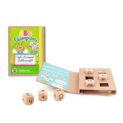 Afbeelding van TRENDHAUS ABC Champions 956408 Set van 6 houten cijferdobbelstenen om te leren rekenen