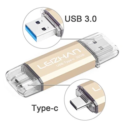 Afbeelding van LEIZHAN USB stick type C 32 GB, Flash Drive 3.0 OTG voor Huawei Samsung Smartphone Android goud