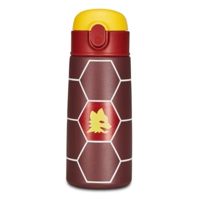 Afbeelding van SEVEN A.S. ROMA Drinkfles, voetbal, rood geel, thermosfles van roestvrij staal, voor binnen en buiten, temperatuurbehoud tot 24 uur,