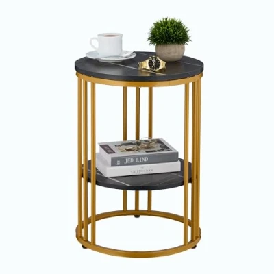 Afbeelding van bijzettafel met opbergruimte 56x40 cm marmer look woonkamer zwart goud
