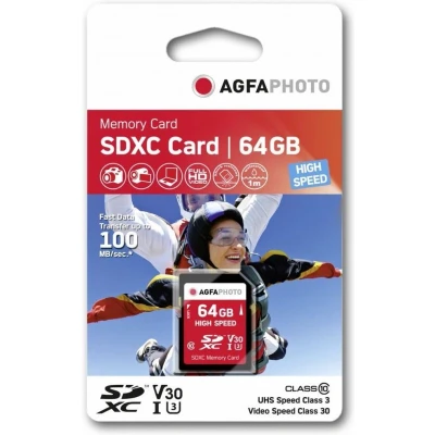 Afbeelding van Agfa Photo SDXC kaart 64GB High Speed Class 10 UHS I U1 V30