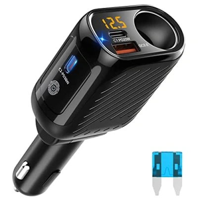 Afbeelding van Qidoe Autolader USB C adapter 180 W, sigarettenaansteker, 36 W + 20 dubbele en QC3.0, USB, 12 V, stopcontact met touch schakelaar, voltmeter voor telefoon, tablet, dash cam, GPS