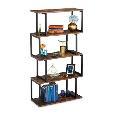 Afbeelding van Relaxdays boekenrek industrieel boekenkast woonkamer opbergrek 5 etages zwart