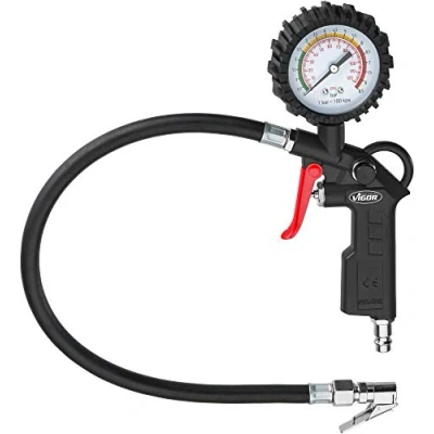Afbeelding van ViGOR bandenspanningsmeter V6905 Fijne oppomp hendel voor gerichte dosering, schaalverdeling : 0,1 bar Manometer met rubberen coating ter bescherming tegen lichte schokken