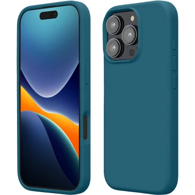 Afbeelding van kwmobile telefoonhoesje geschikt voor Apple iPhone 16 Pro Max Hoesje met siliconen coating Smartphone case in mat petrol