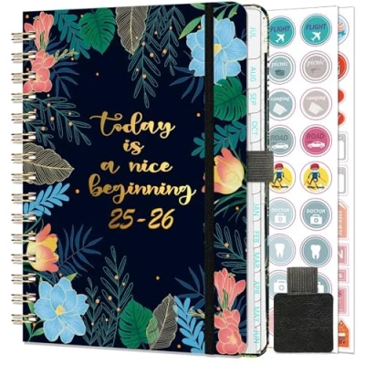 Afbeelding van Gumiho Weekkalender 2025 2026, spiraalbinding, A5 planner (juli juni 2026), 12 maanden, schoolagenda met penlus en planstickers (donkerblauw)