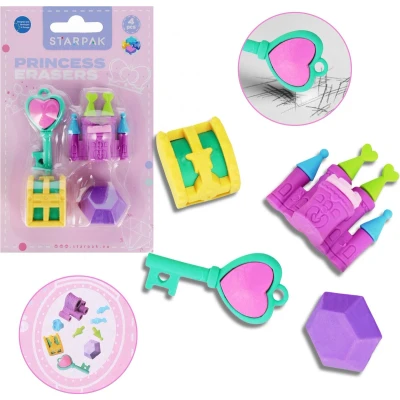 Afbeelding van 4x Potloodgum, prinses, 3D kasteel