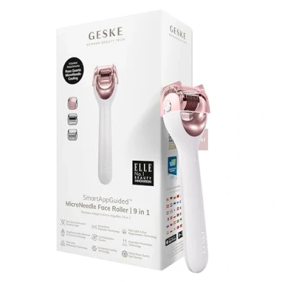 Afbeelding van GESKE SmartAppGuided™ MicroNeedle Face Roller 9 in 1 met rozenkwarts Microneedling Professioneel micronaald™ Naaldroller Gezichtsroller Micronaalden